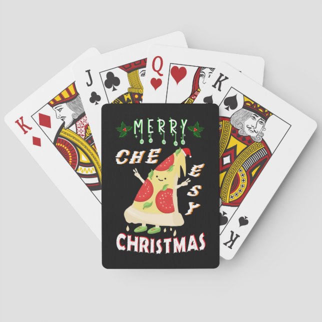 Merry Cheesy Christmas Xmas Santa Pizza Christmas Playing Cards (Back)