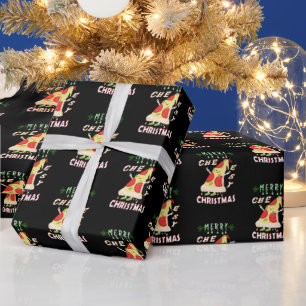 Merry Cheesy Christmas Xmas Santa Pizza Christmas Wrapping Paper