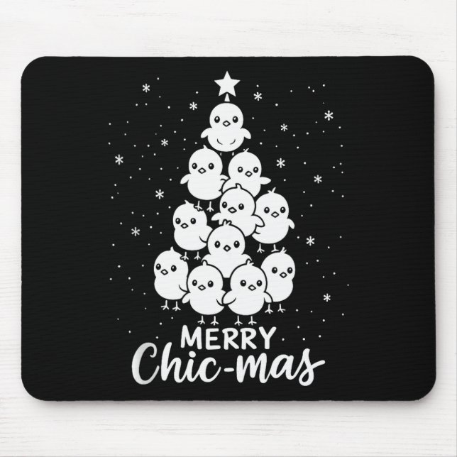 Merry Chic-mas Cute Chicks Christmas Tree Funny Fa Mouse Pad (Front)