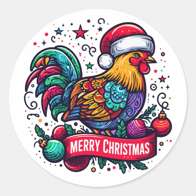Merry Chickenmas  Classic Round Sticker (Front)