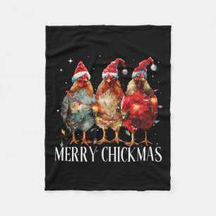 Merry Chickmas Chicken Christmas Lights Santa Hat Fleece Blanket
