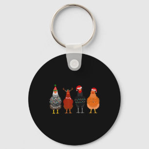Merry Chickmas Chicken Christmas Lights Santa Hat  Key Ring