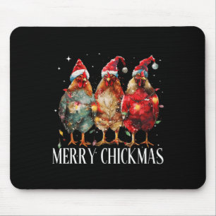 Merry Chickmas Chicken Christmas Lights Santa Hat  Mouse Pad