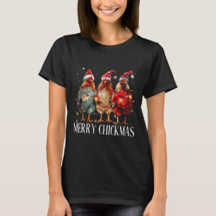 Merry Chickmas Chicken Christmas Lights Santa Hat  T-Shirt