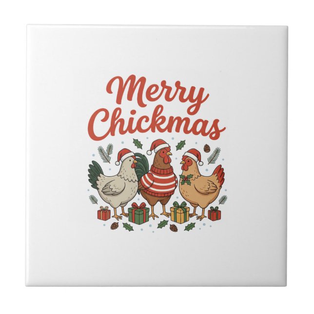 Merry Chickmas Chicken Christmas Tile (Front)