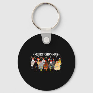 Merry Chickmas Chicken Farmer Santa Hat Xmas Light Key Ring