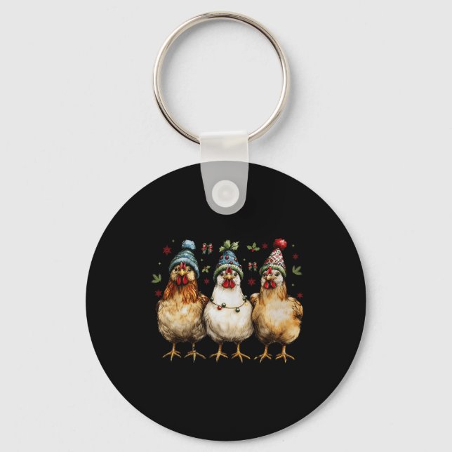 Merry Chickmas Chickens Funny Christmas Chicken Mo Key Ring (Front)