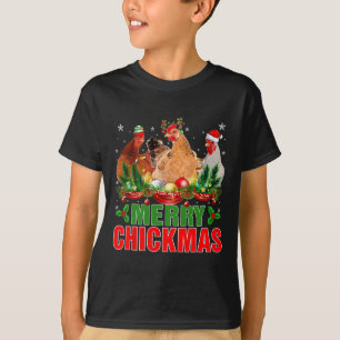 Merry Chickmas Chickens Santa Hat Farmers Christma T-Shirt