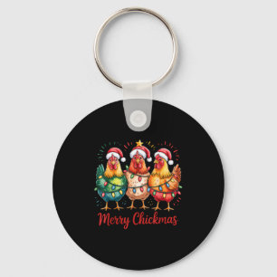 Merry Chickmas Christmas Chicken Santa Hat Chicken Key Ring