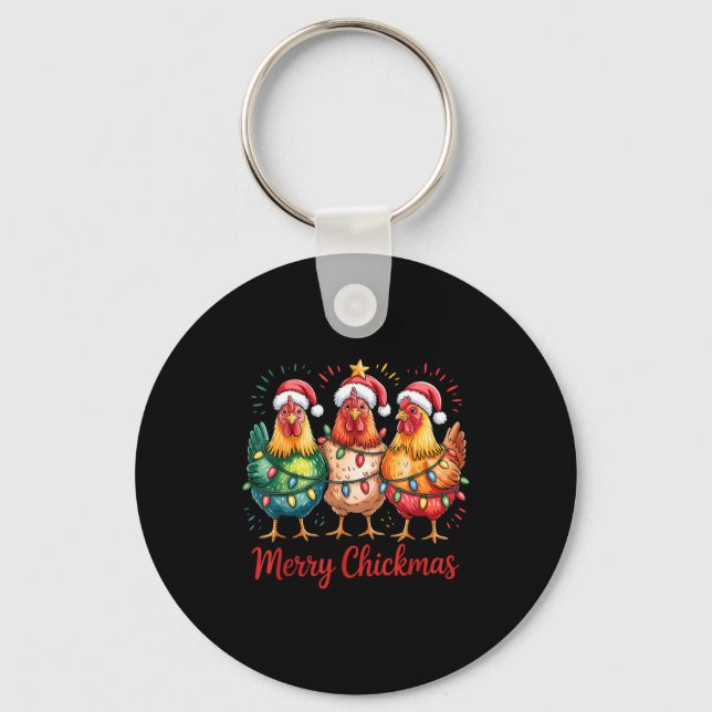 Merry Chickmas Christmas Chicken Santa Hat Chicken Key Ring (Front)