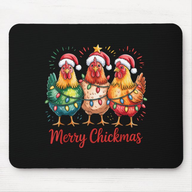 Merry Chickmas Christmas Chicken Santa Hat Chicken Mouse Pad (Front)