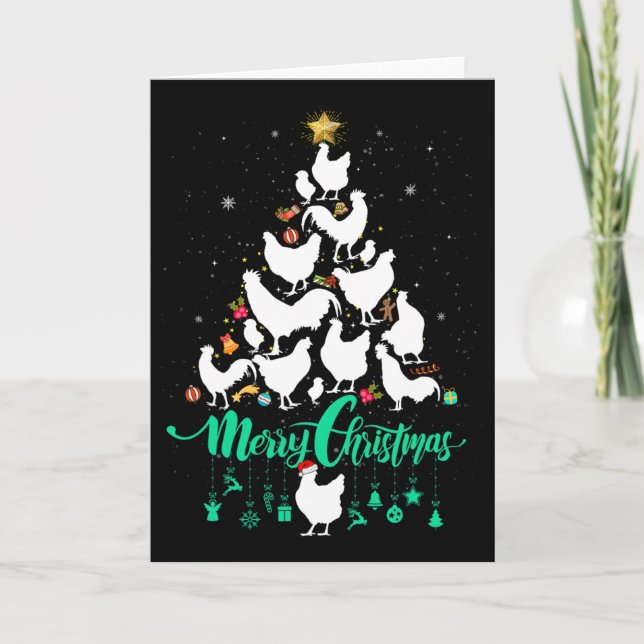 Merry Chickmas Christmas Chicken Tree Fun  Card (Front)
