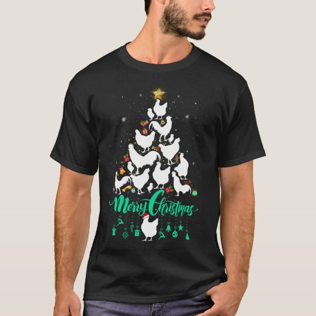 Merry Chickmas Christmas Chicken Tree Fun  T-Shirt (Front)