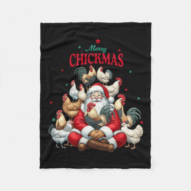 Merry Chickmas Cute Santa Chicken Christmas Farm A Fleece Blanket (Front)
