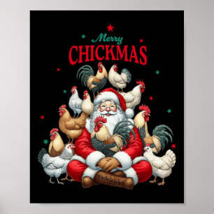 Merry Chickmas Cute Santa Chicken Christmas Farm A Poster