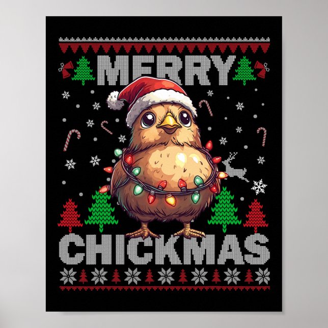 Merry Chickmas Funny Chicken Christmas Ugly For Bo Poster (Front)