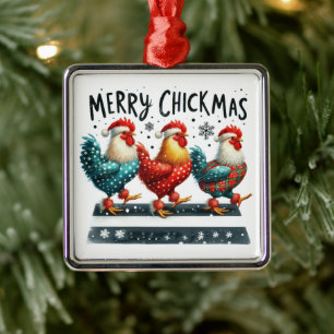 Merry Chickmas Metal Tree Decoration