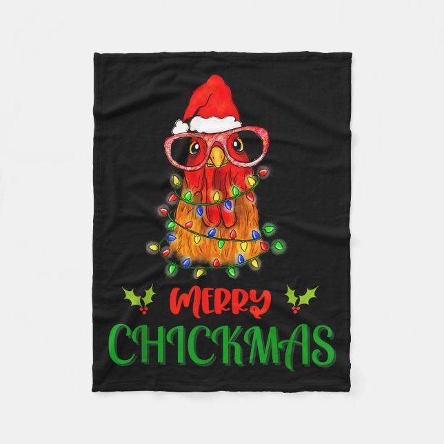 Merry Chickmas Ornament Lights Chicken Farmer Chri Fleece Blanket (Front)