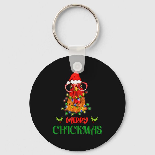 Merry Chickmas Ornament Lights Chicken Farmer Chri Key Ring (Front)