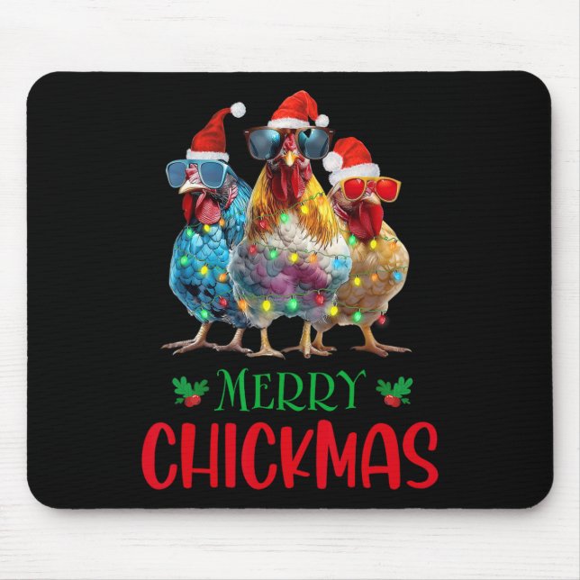 Merry Chickmas Ornament Lights Chicken Farmer Chri Mouse Pad (Front)