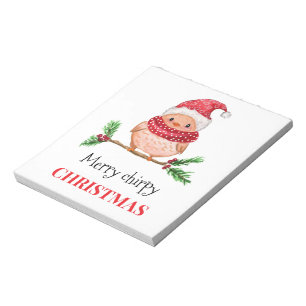 Merry chirpy Christmas bird magnetic card Notepad