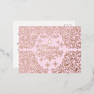 Merry Chirstmas Pastel Pink.Personalised. Foil Holiday Postcard
