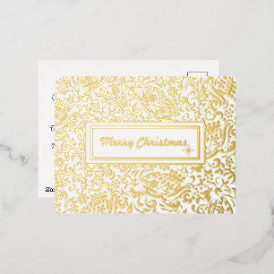 Merry Chirstmas White Personalised.Gold.    Foil Holiday Postcard