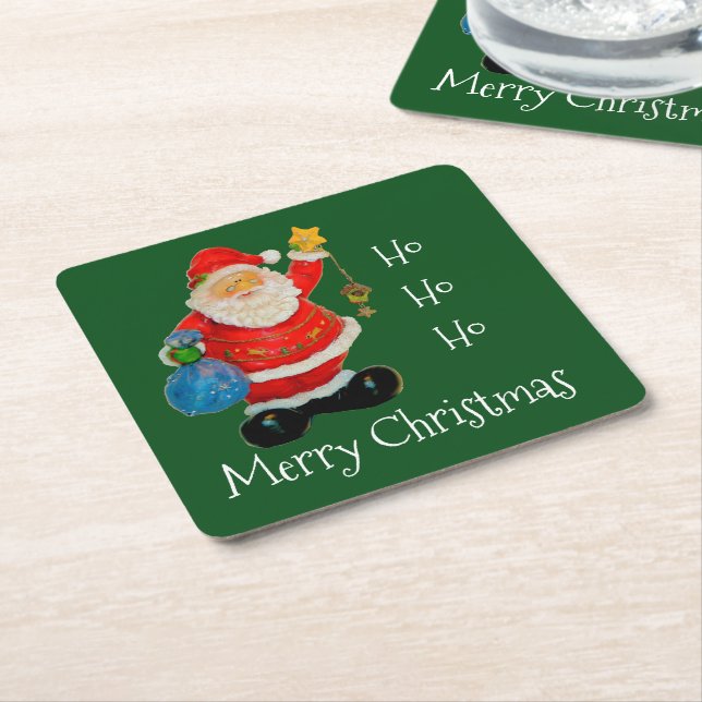 Merry Chirstmas with Santa Beverage Coasters (Angled)