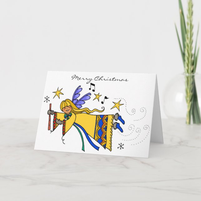 Merry Chistmas Angel Ukrainian Folk Art Holiday Card (Front)