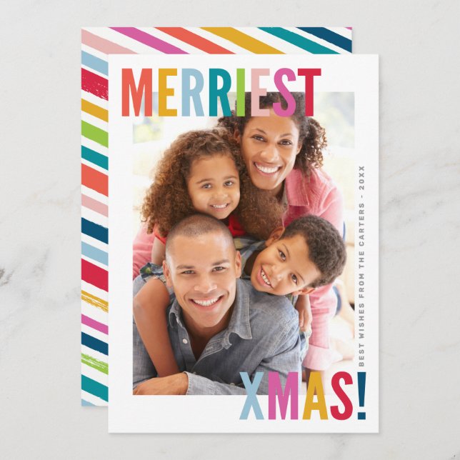 MERRY CHISTMAS PHOTO modern bold family colourful Holiday Card (Front/Back)