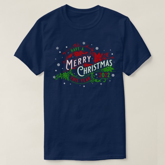 Merry Chistmas Vintage Style Red Greed T-Shirt (Design Front)