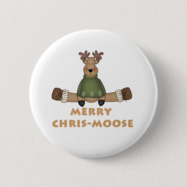 Merry Chris-Moose 6 Cm Round Badge (Front)