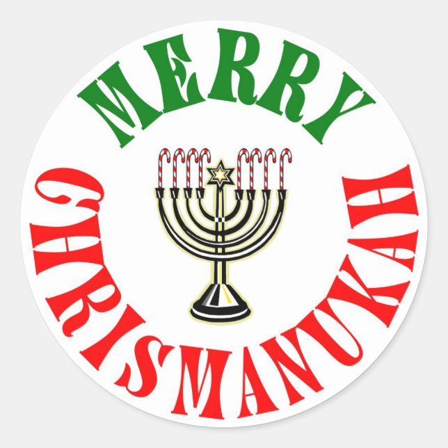 Merry Chrismanukah- Christmas Chanukah Menorah Classic Round Sticker (Front)