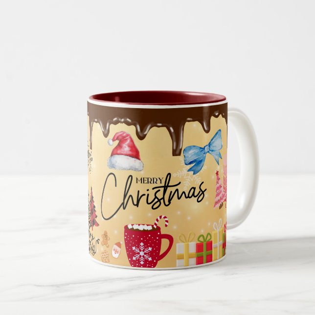 merry chrismas, Chocolate Two-Tone Coffee Mug (Front Right)