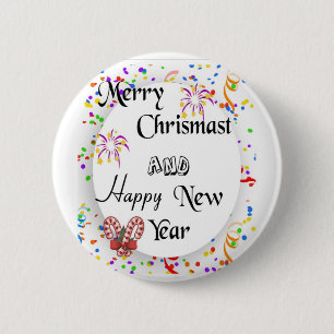 Merry chrismast and happy new year 6 cm round badge