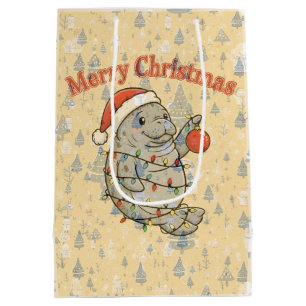 Merry Chrismiss Manatee Cute Chubby Sea Cow Xmas Medium Gift Bag