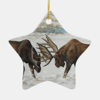 Merry Chrismoose Bull Moose Wildlife Art Ceramic Tree Decoration