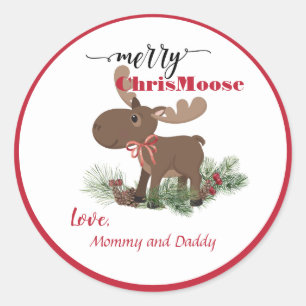 Merry ChrisMoose Personalised Classic Round Sticker