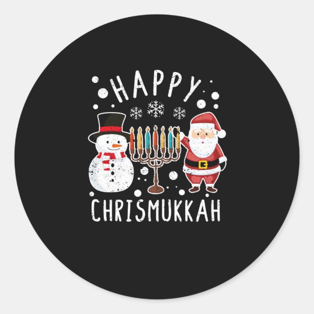 Merry Chrismukkah Christmas Hanukkah Christmas Classic Round Sticker (Front)