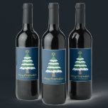 Merry Chrismukkah Cute Hanukkah Christmas Party Wine Label<br><div class="desc">This cute Merry Chrismukkah party wine label features a green Christmas tree decorated with blue dreidel ornaments and a gold Jewish Star of David at the top for Hanukkah to combine the 2 holidays for a family that celebrates both.</div>