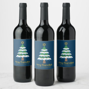 Merry Chrismukkah Cute Hanukkah Christmas Party Wine Label