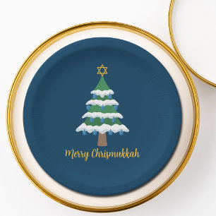 Merry Chrismukkah Cute Hanukkah Christmas Tree Paper Plate