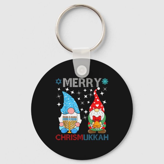 Merry Chrismukkah Funny Gnomes Christmas And Hanuk Key Ring (Front)