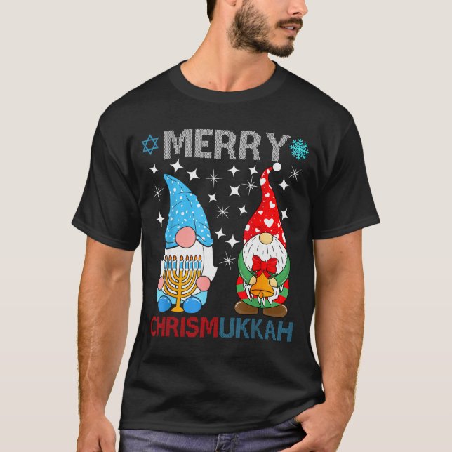 Merry Chrismukkah Funny Gnomes Christmas And Hanuk T-Shirt (Front)