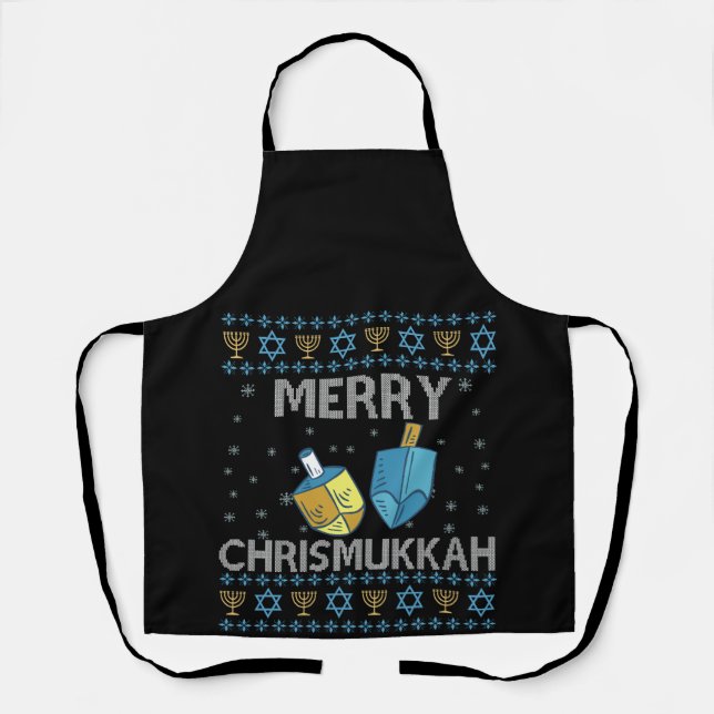 Merry Chrismukkah Funny Jewish Hanukkah Holiday Apron (Front)