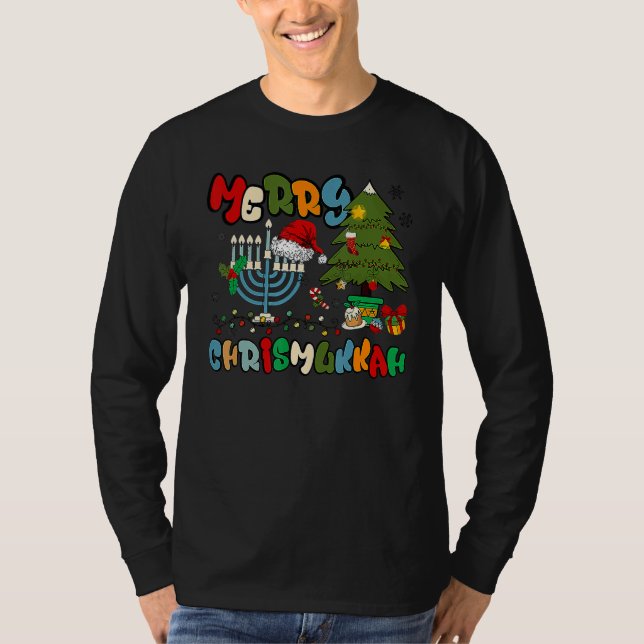 Merry Chrismukkah Hanukkah Jewish Chanukah Menorah T-Shirt (Front)