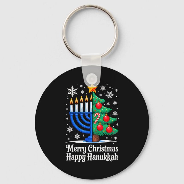 Merry Chrismukkah Happy Christmas Hanukkah Matchin Key Ring (Front)