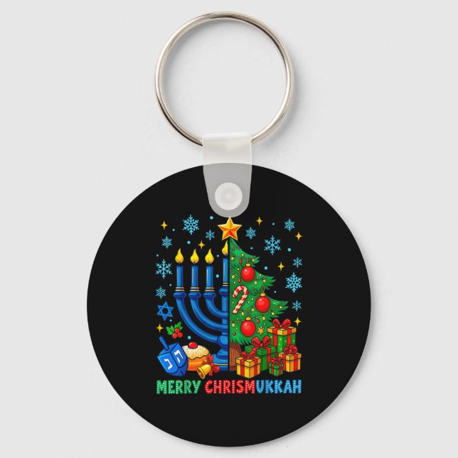 Merry Chrismukkah Happy Christmas Hanukkah Pajama  Key Ring (Front)