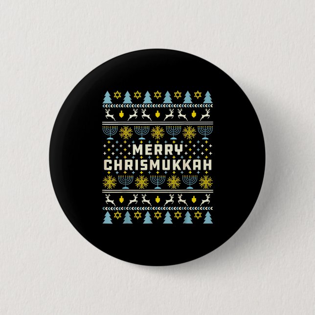 Merry Chrismukkah Happy Hanukkah Jew Ugly Christma 6 Cm Round Badge (Front)