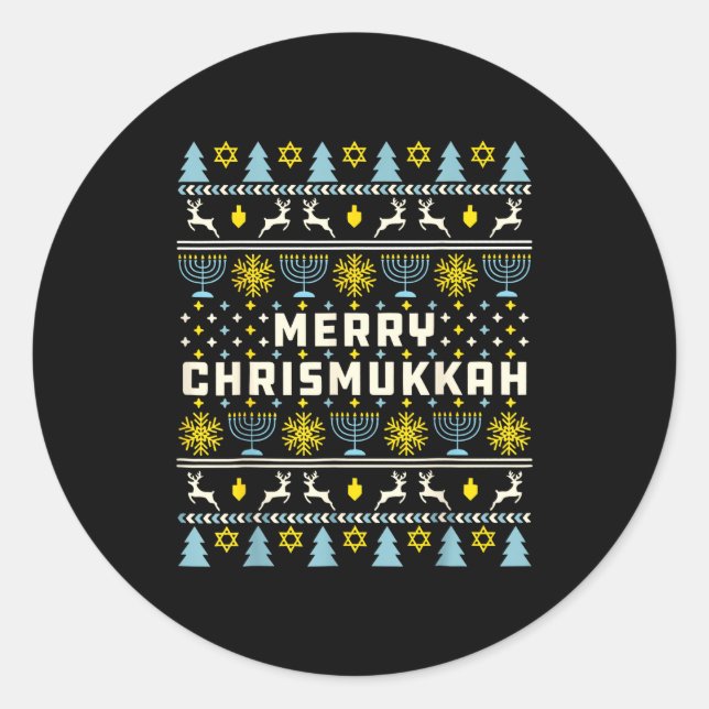 Merry Chrismukkah Happy Hanukkah Jew Ugly Christma Classic Round Sticker (Front)